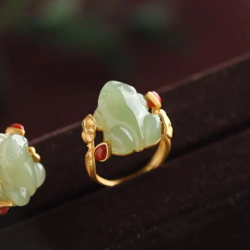 Rings - Verde jade sapo anéis encantos natural