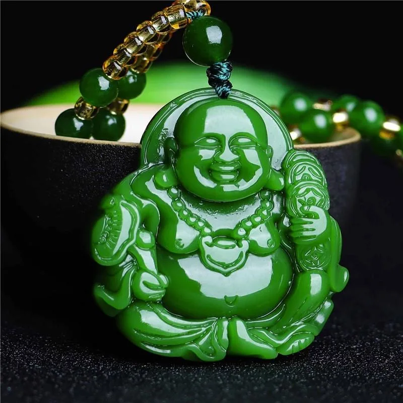 Necklaces - Jade Verde Chinês Maitreya Buddha Colar
