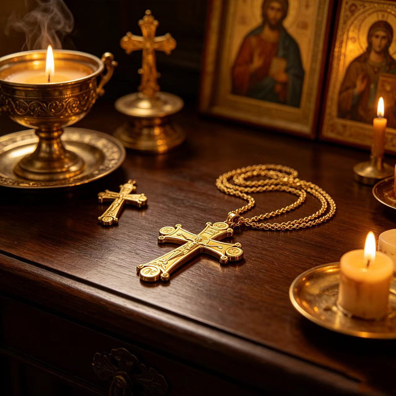 Cross Pendant Necklace Gold - Colar de Crucifixo Ortodoxo Premium, Banhado