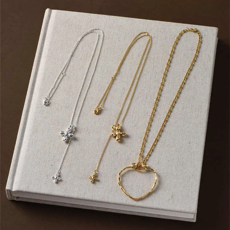 Cross Pendant Necklace Gold - Europa américa grande coração dupla camada