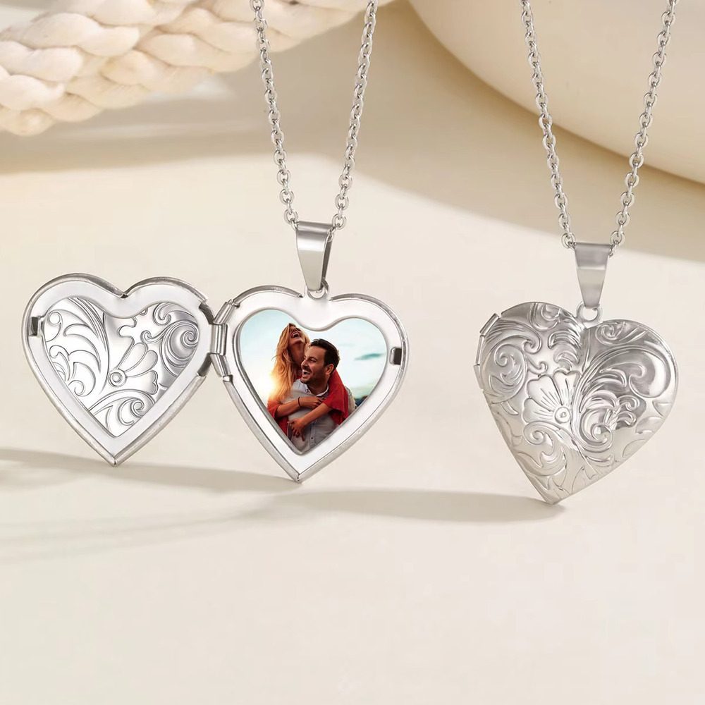 Heart Locket Necklace Photo - Vnox delicado coração fotos pingente colares,