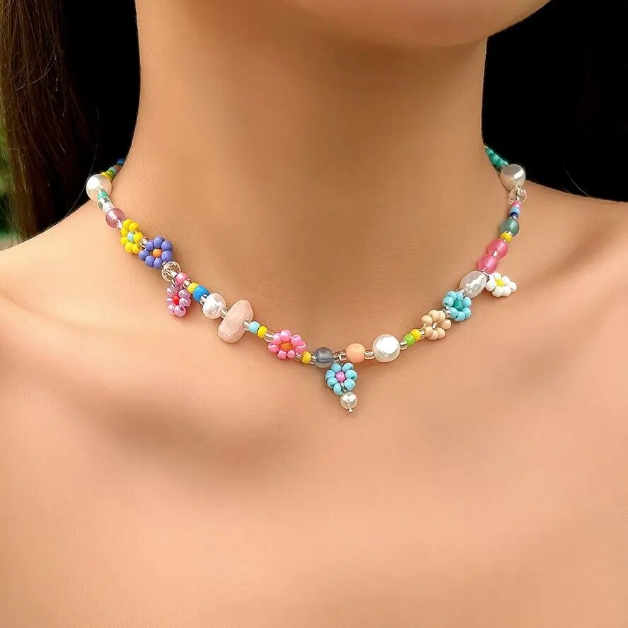 Pearl Choker Necklace Vintage - Colar gargantilha de imitação boho para