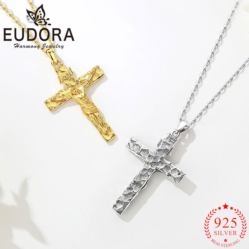 Cross Pendant Necklace Gold - Eudora crucifixo cruz colar 925 prata