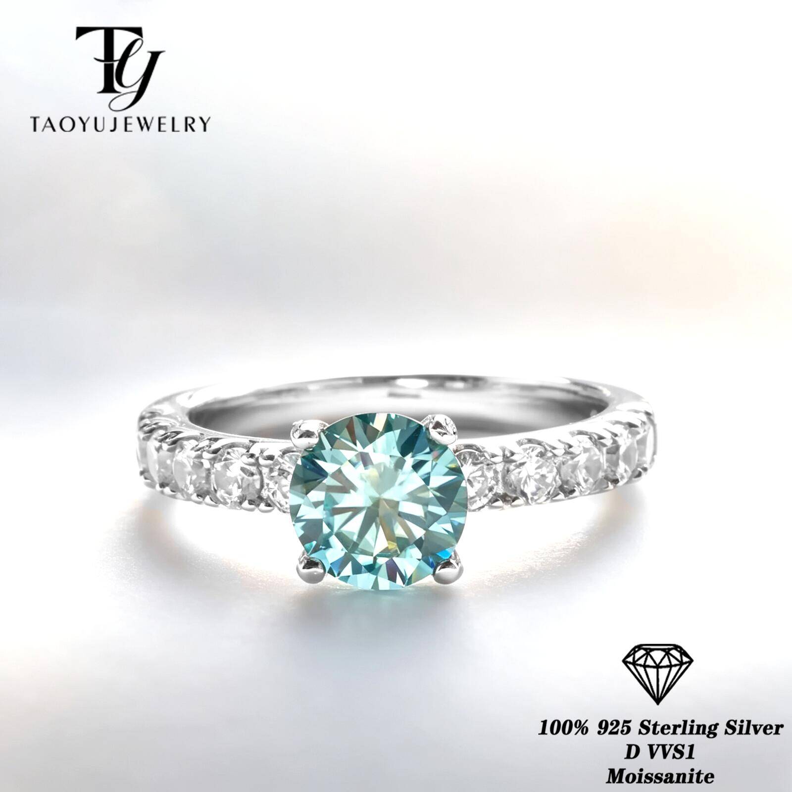 Moissanite Engagement Ring 1 Carat - Anel Clássico de Moissanite Azul de