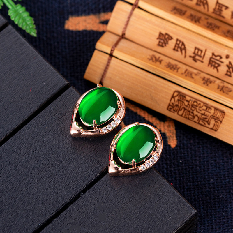 Earrings - Natural Jade Flor Brincos, Stone Ear