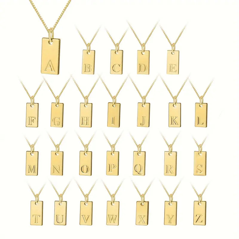 Initial Letter Necklace 18K Gold - Pequeno quadrado 26 letras iniciais tag