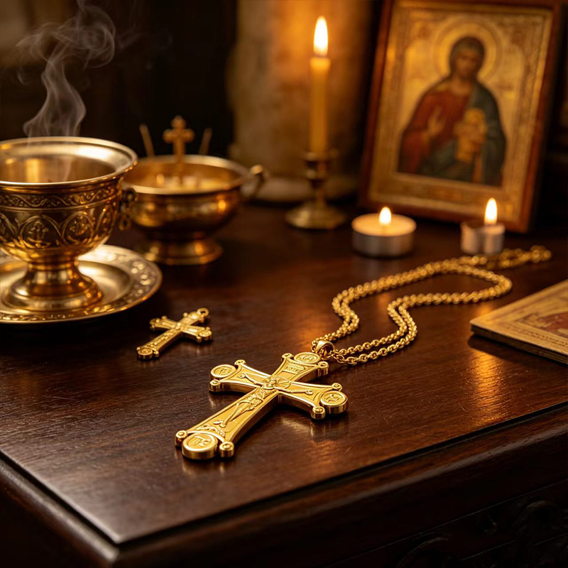 Colar de Crucifixo Ortodoxo Pr - Cross Pendant Necklace Gold avaliação e preço