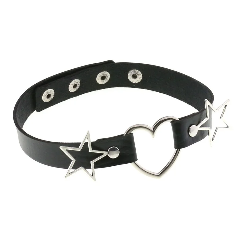 Decopunk punk couro pu coração - Goth Punk Spike Choker avaliação e preço
