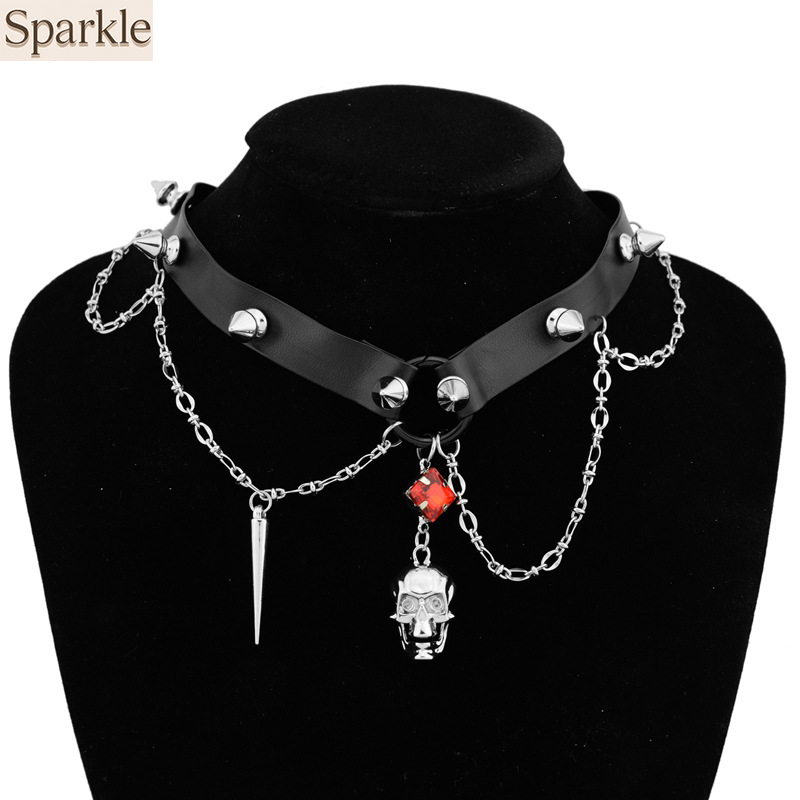 Gargantilha de couro com cavei - Goth Punk Spike Choker avaliação e preço