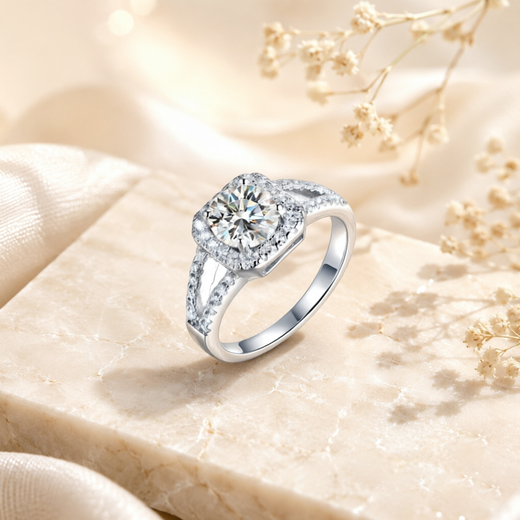 Anel de diamante moissanite de - Moissanite Engagement Ring 1 Carat avaliação e preço
