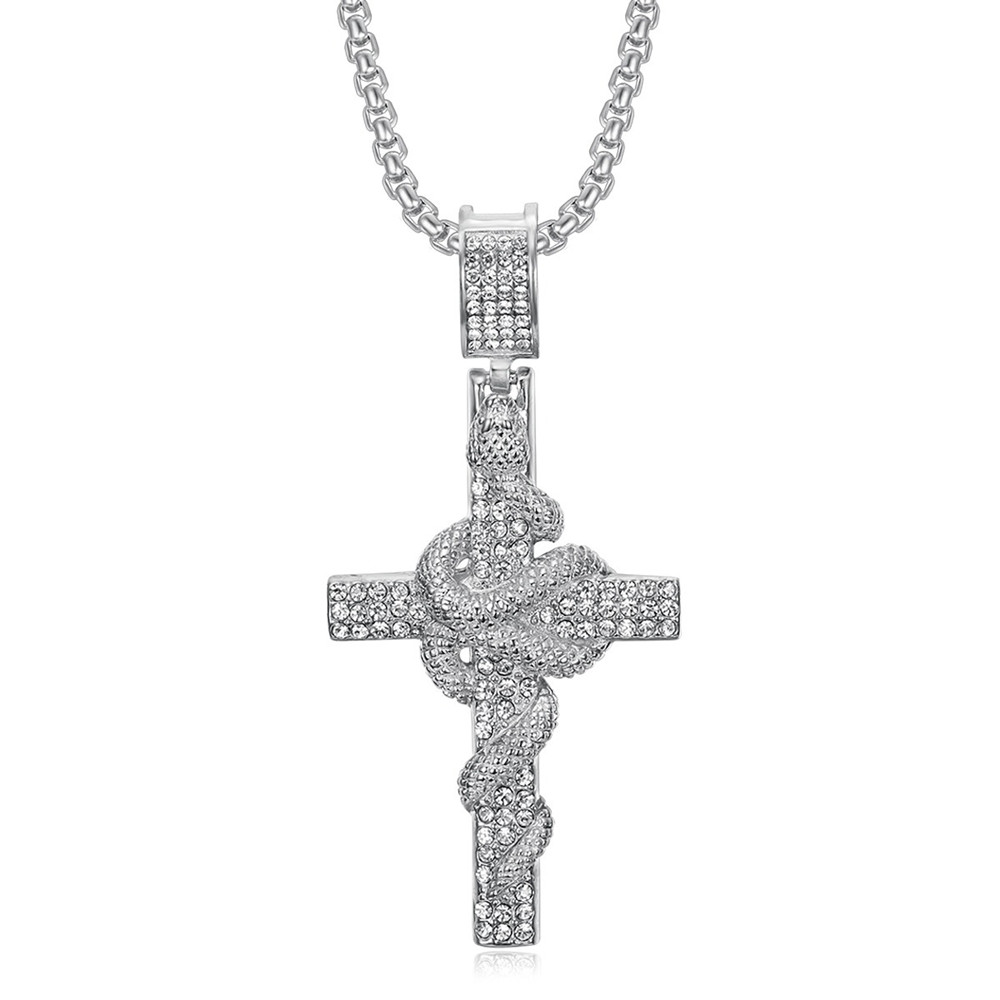 Padrão de cobra esculpida em a - Cross Pendant Necklace Gold avaliação e preço
