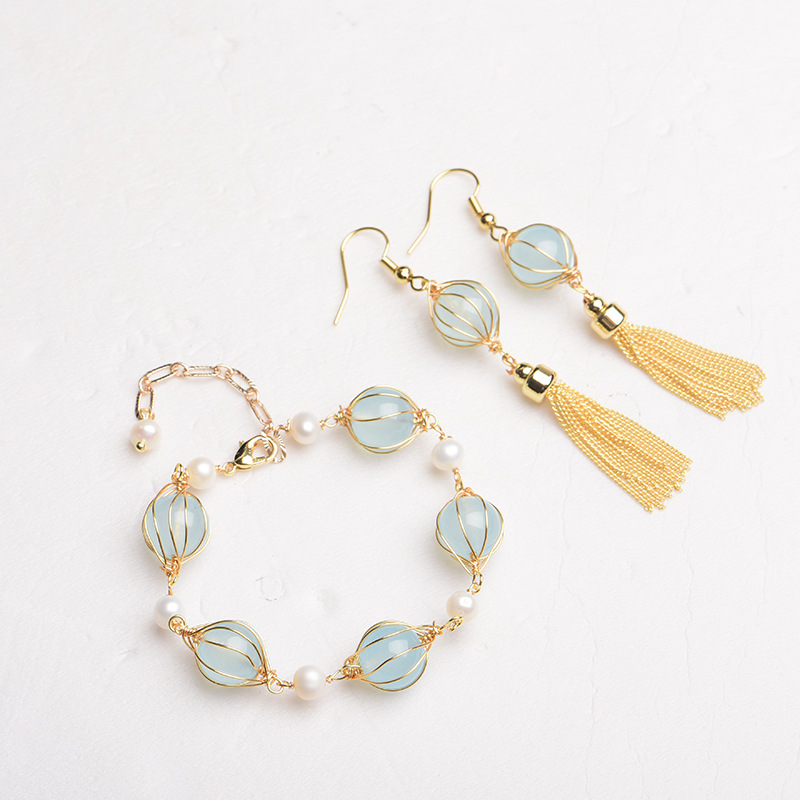 Azul natural jade grânulo brin - Earrings avaliação e preço