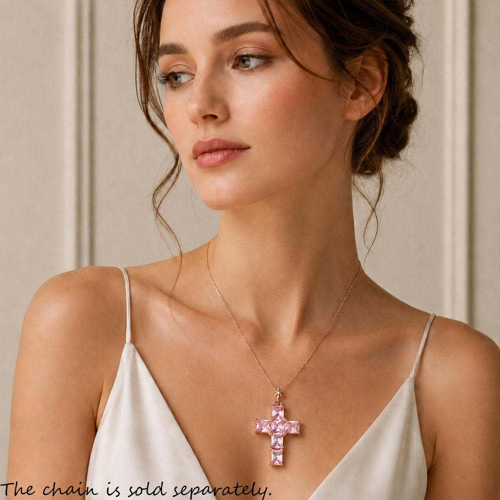 Pingente cruz com pedras rosa  - Cross Pendant Necklace Gold avaliação e preço