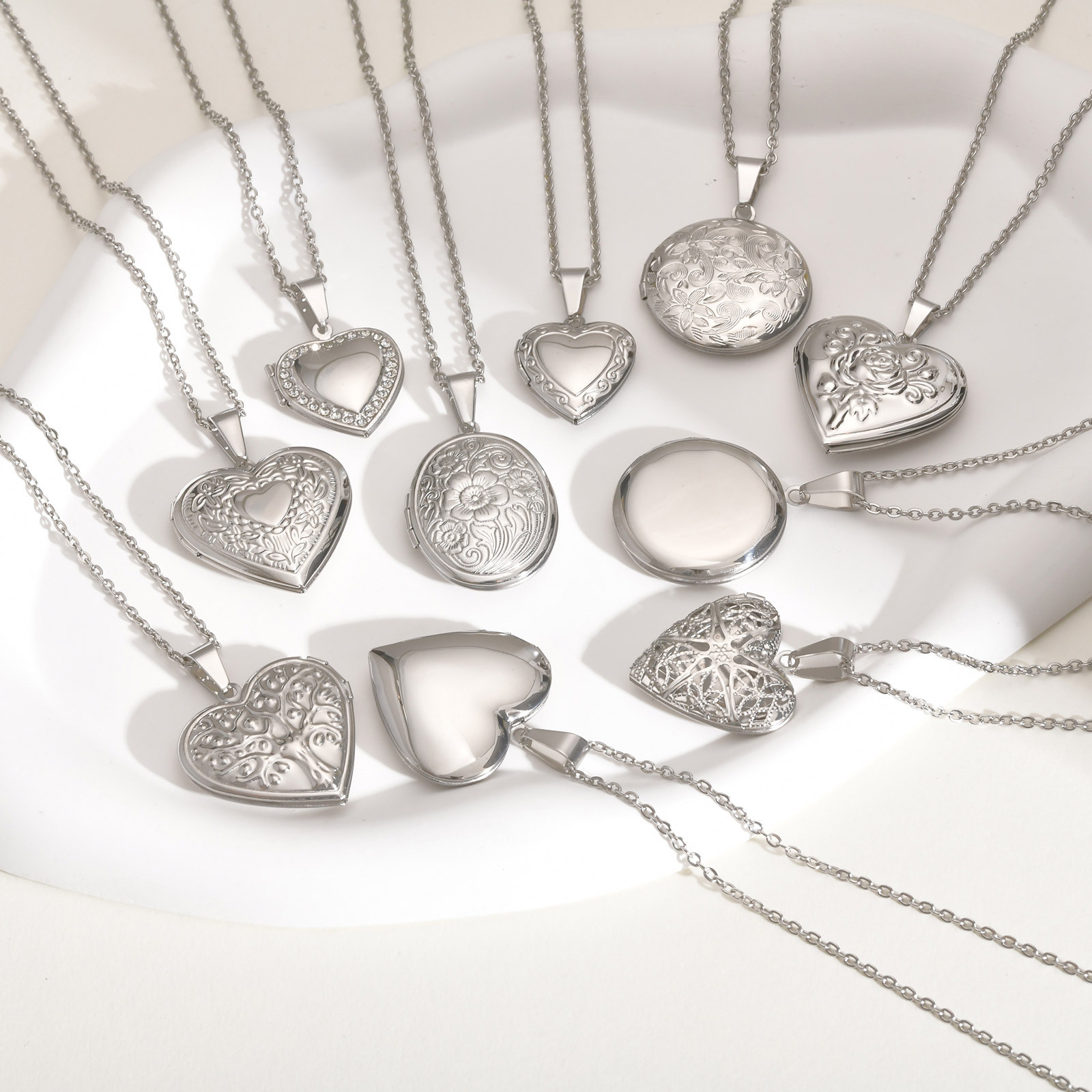 Vnox nunca desbota cor prata p - Heart Locket Necklace Photo avaliação e preço
